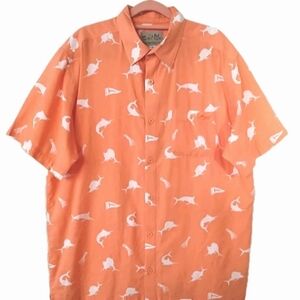 Salt Life Men's Orange Button Down Fish Shirt